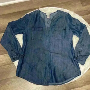 Soft Surroundings long sleeve chambray lagenlook comfy top size xsmall